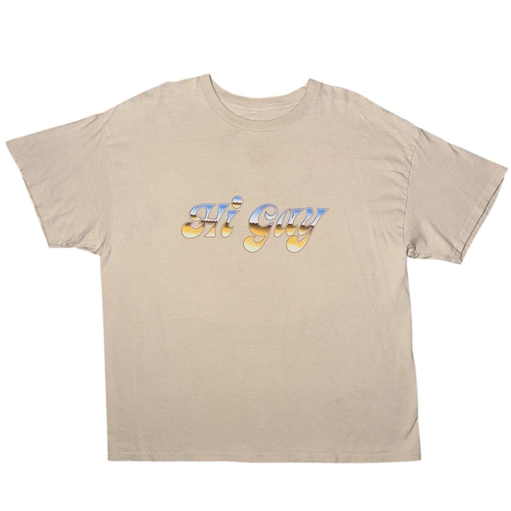 Hi Gay Graphic Tee Men's Tan Short Sleeve Cotton Pride T-Shirt Size Medium